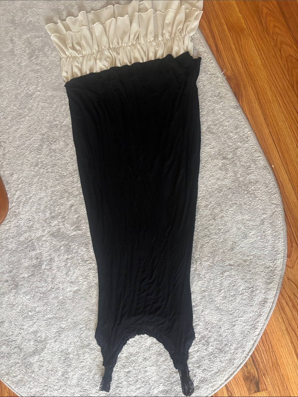 Black Sleeveless Maxi Dress with Cream Tiered Hem - Picture 3 of 3